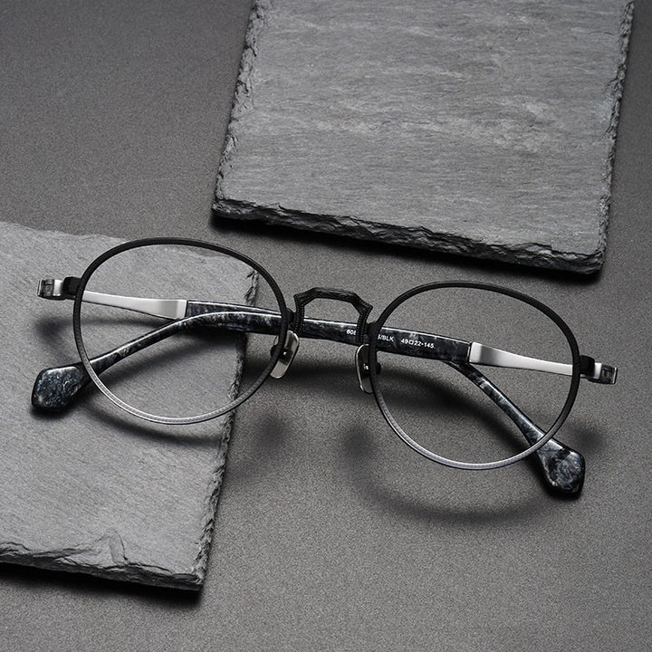 Blaack Mask Women's Full Rim Round Titanium Eyeglasses S808 Full Rim Black Mask