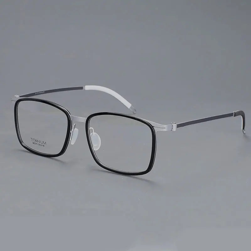 CCspace Unisex Full Rim Square Screwless Titanium Eyeglasses 57174 Full Rim CCspace BlackSilverC4