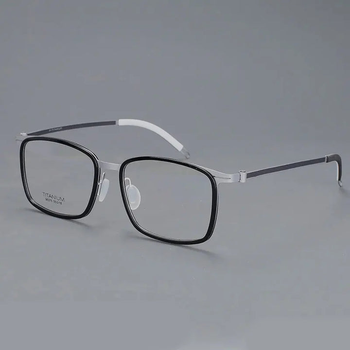 CCspace Unisex Full Rim Square Screwless Titanium Eyeglasses 57174 Full Rim CCspace BlackSilverC4