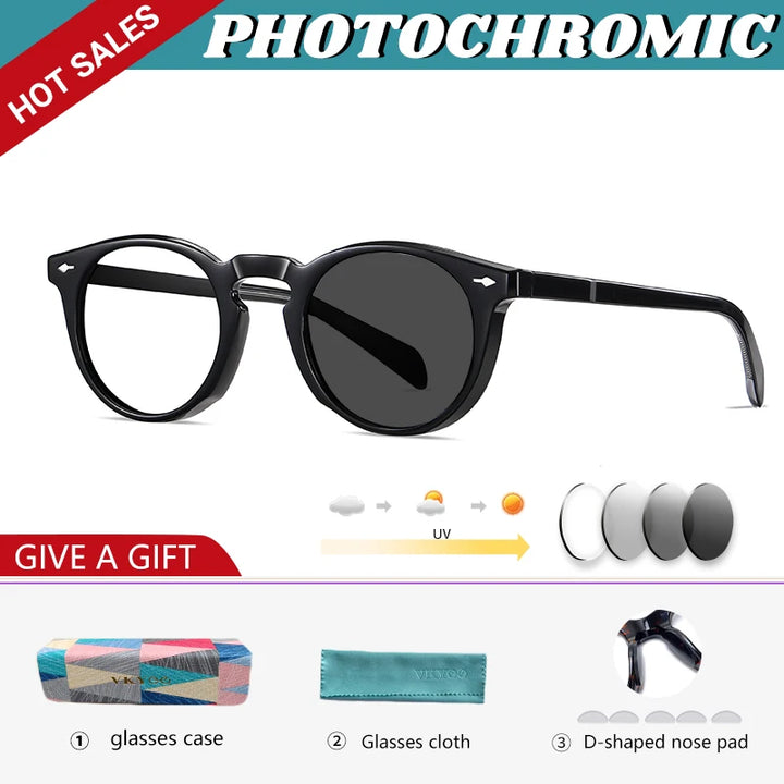 Vicky Unisex Full Rim Round Acetate Myopic Reading Glasses Polarized 31102 Reading Glasses Vicky Prescription custom 31102photochromic-C1