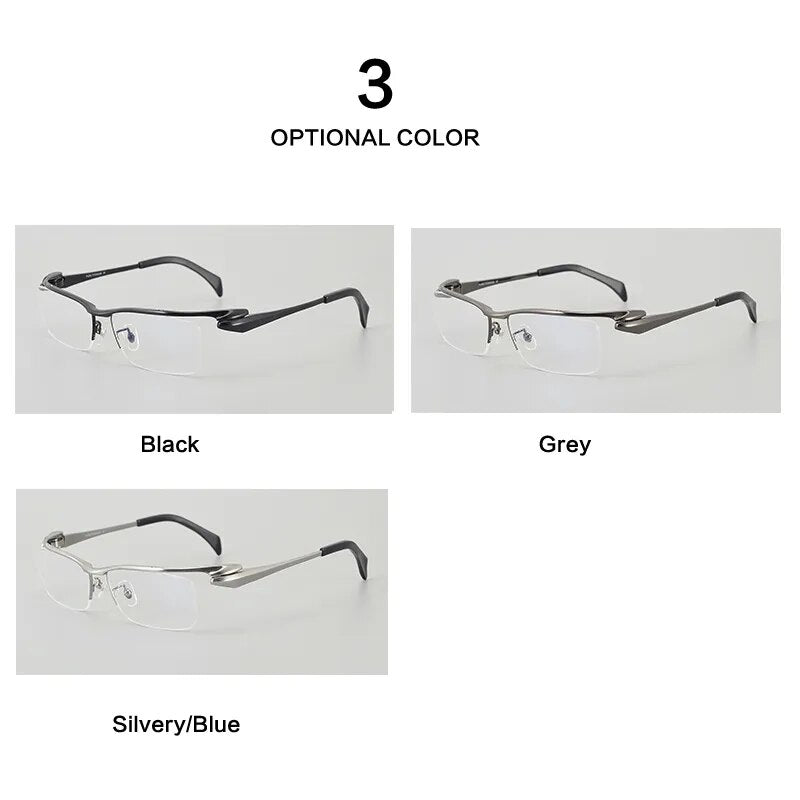 Muzz Men's Semi Rim Rectangle Titanium Eyeglasses 1153q Semi Rim Muzz