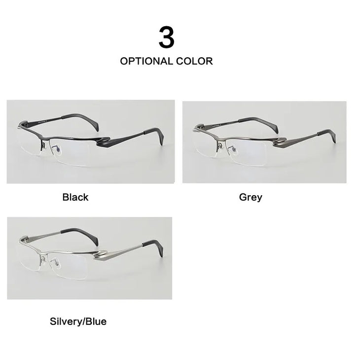Muzz Men's Semi Rim Rectangle Titanium Eyeglasses 1153q Semi Rim Muzz