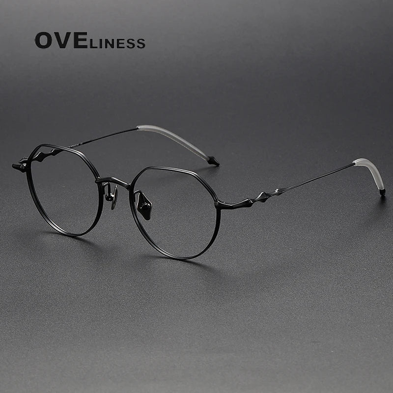 Oveliness Unisex Full Rim  Flat Top Round Titanium Eyeglasses 4449 Full Rim Oveliness black  