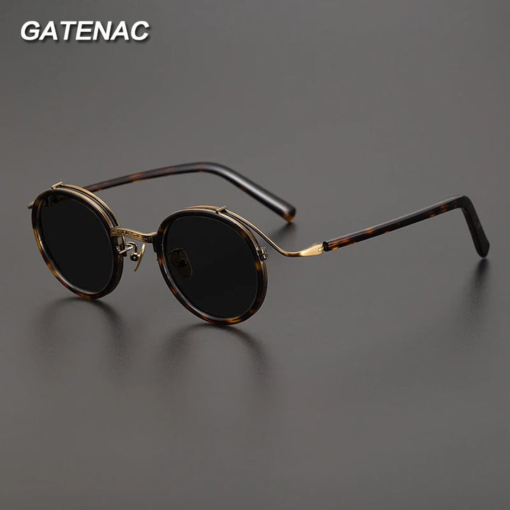Gatenac Unisex Full Rim Round Polarized Acetate Titanium Sunglasses Mo12 Sunglasses Gatenac