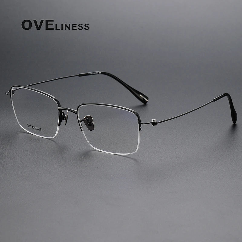 Oveliness Men's Semi Rim Square Titanium Eyeglasses 80919 Semi Rim Oveliness black  