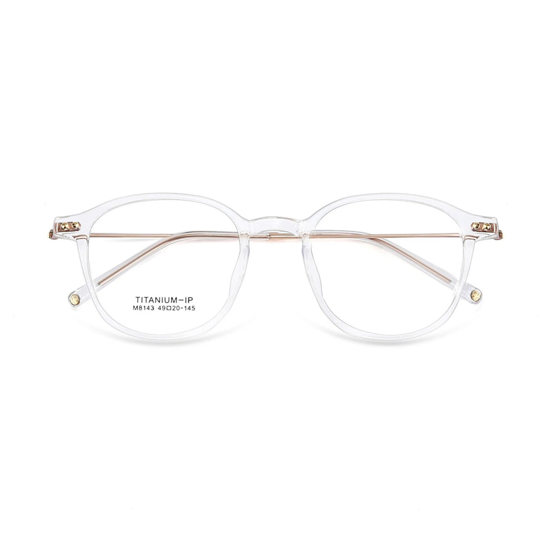 KatKani Unisex Full Rim Round Titanium Alloy Tr 90 Eyeglasses M1843 Full Rim KatKani Eyeglasses Transparent White  