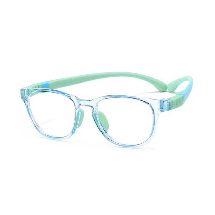 Handoer Unisex Children's Full Rim Square Acetate Silicone Eyeglasses 9102 Full Rim Handoer C6 Clear Blue