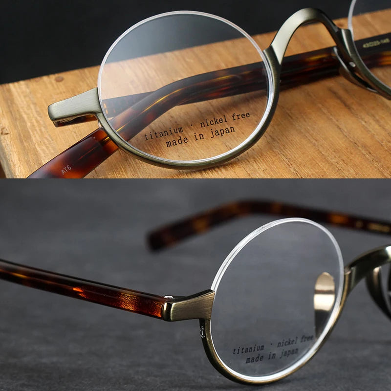 Black Mask Unisex Semi Rim Titanium Small Round Eyeglasses N80 Semi Rim Black Mask