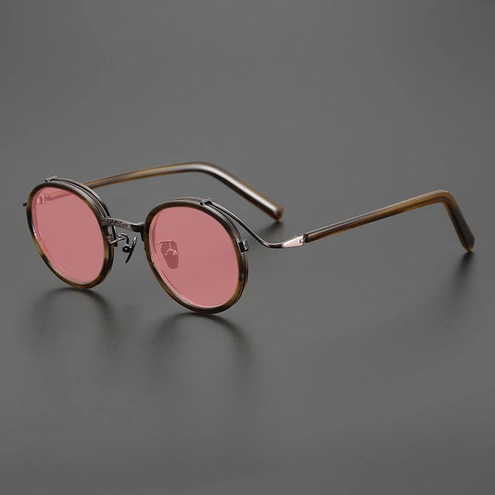 Gatenac Unisex Full Rim Round Polarized Acetate Titanium Sunglasses Mo12 Sunglasses Gatenac Stripe Pink