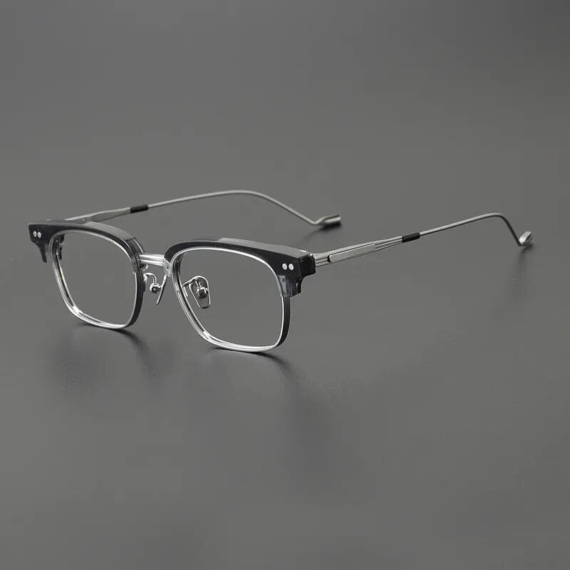 Gatenac Unisex Full Rim Square Titanium Acetate Eyeglasses Gxyj1129 Full Rim Gatenac Gray Silver