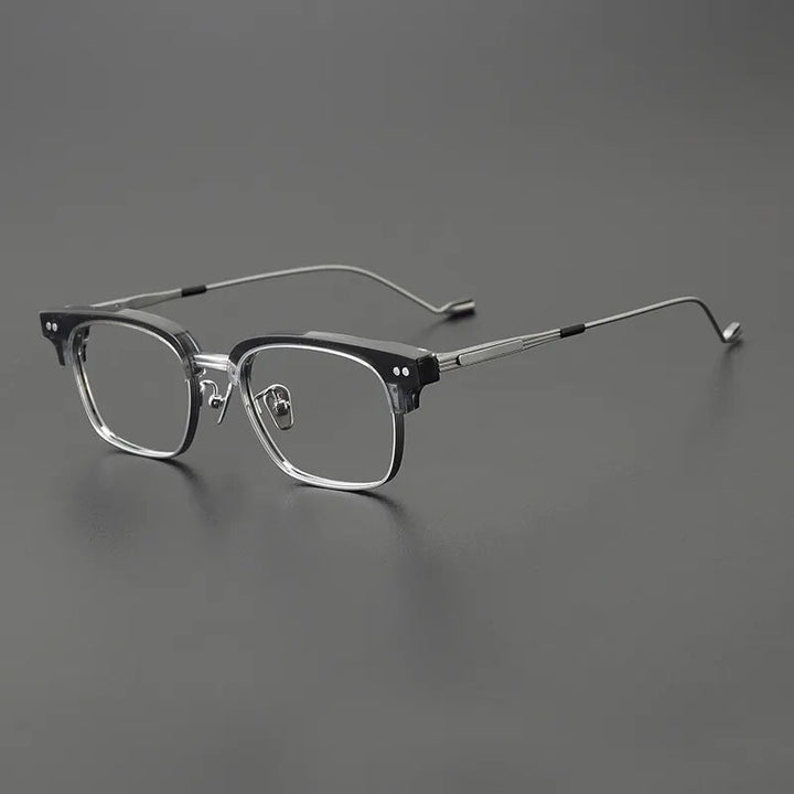 Gatenac Unisex Full Rim Square Titanium Acetate Eyeglasses Gxyj1129 Full Rim Gatenac Gray Silver