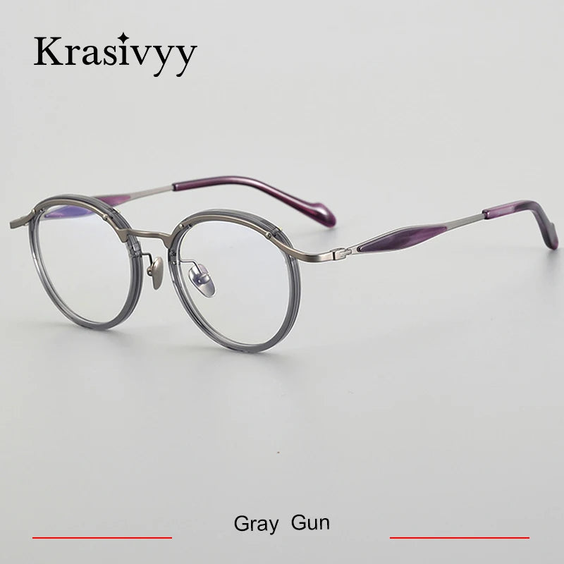 Krasivyy Unisex Full Rim Oval Square Titanium Acetate Eyeglasses 46062 Full Rim Krasivyy Gray Gun