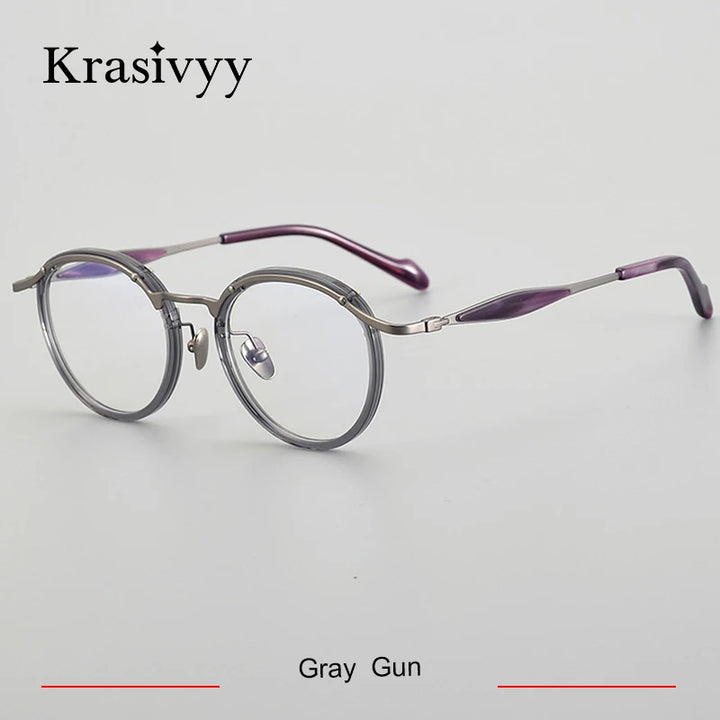 Krasivyy Unisex Full Rim Oval Square Titanium Acetate Eyeglasses 46062 Full Rim Krasivyy Gray Gun