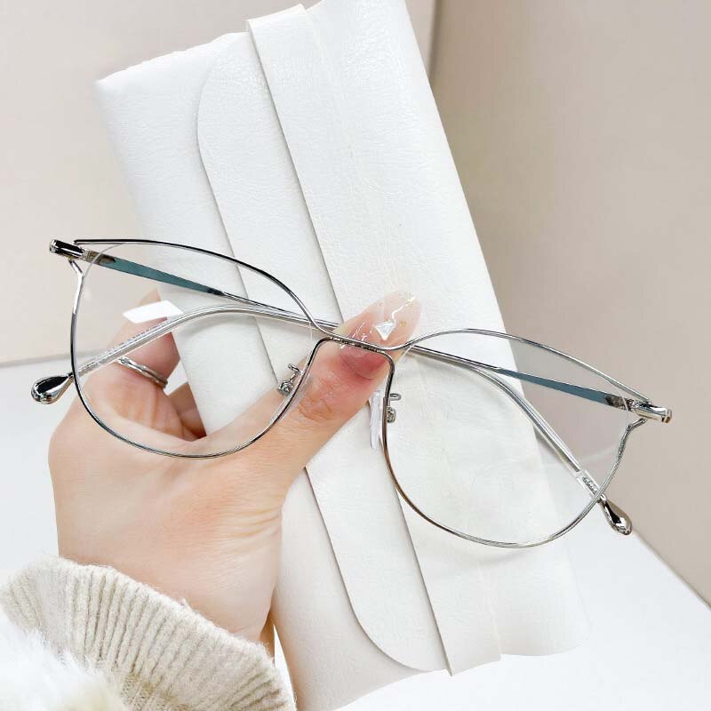 CCspace Unisex Full Rim Square Cat Eye Alloy Eyeglasses 55895 Full Rim CCspace Silver China
