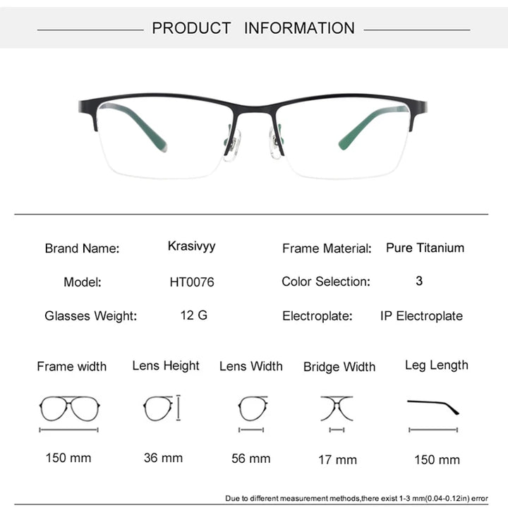 Krasivyy Men's Semi Rim Big Square Titanium Eyeglasses 60076