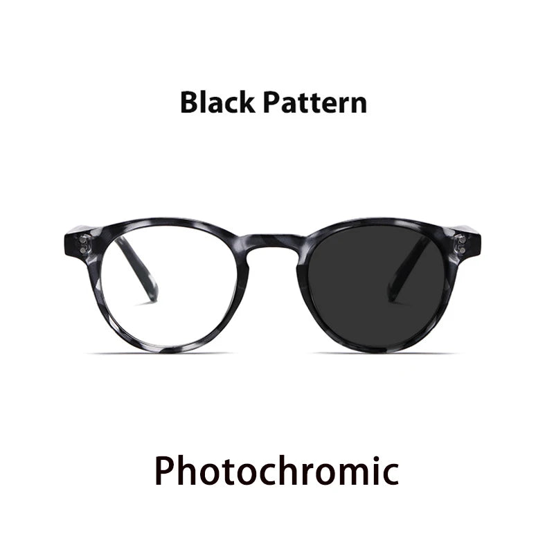 Kocolior Unisex Full Rim Round Acetate Hyperopic Reading Glasses 3313 Reading Glasses Kocolior Photochromic P Black 0