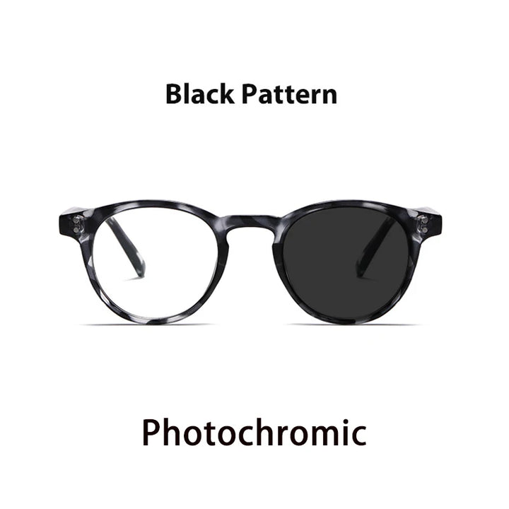 Kocolior Unisex Full Rim Round Acetate Hyperopic Reading Glasses 3313 Reading Glasses Kocolior Photochromic P Black 0
