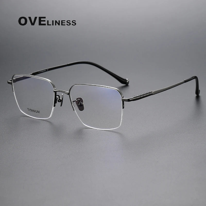 Oveliness Men's Semi Rim Square Titanium Eyeglasses 80905 Semi Rim Oveliness gun  