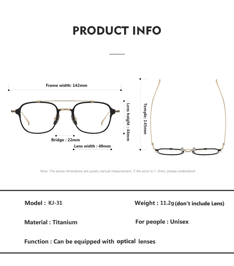Oveliness Unisex Full Rim Square Double Bridge Titanium Eyeglasses Kj31 Full Rim Oveliness
