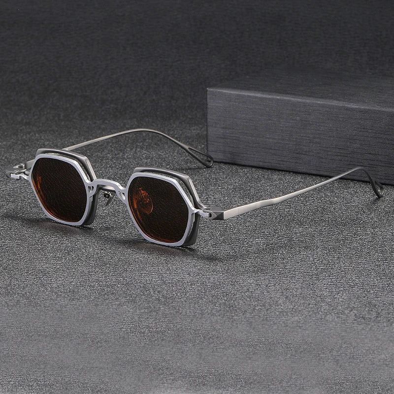 Gatenac Unisex Full Rim Polygon Titanium Eyeglasses Clip On Sunglasses 1511 Clip On Sunglasses Gatenac