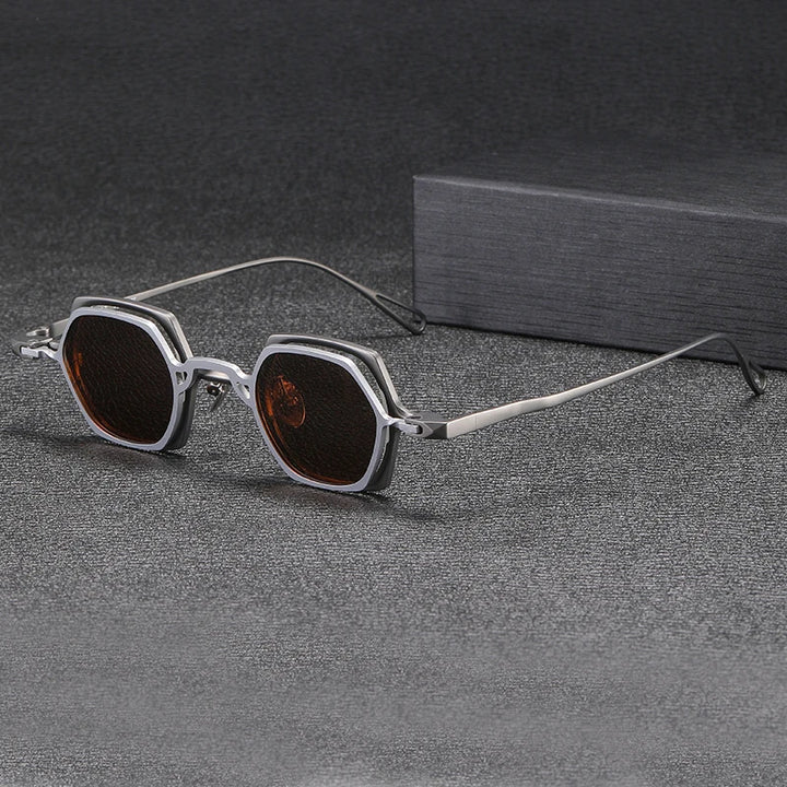 Gatenac Unisex Full Rim Polygon Titanium Eyeglasses Clip On Sunglasses 1511 Clip On Sunglasses Gatenac