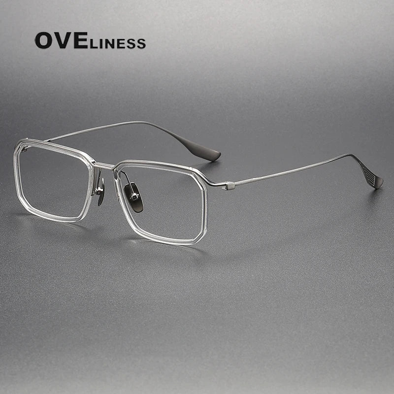 Oveliness Unisex Full Rim Square Acetate Titanium Eyeglasses X423 Full Rim Oveliness clear silver  