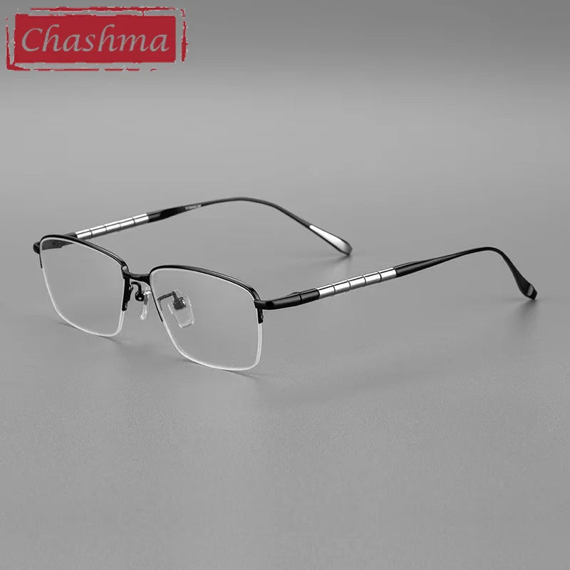 Chashma Unisex Semi Rim Square Titanium Reading Glasses 97028 Reading Glasses Chashma Black Progressive 1.61|Photo Brown