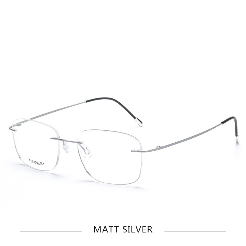 Brightzone Unisex Rimless Oval Square Titanium Eyeglasses 71610 Rimless Brightzone Matte Silver