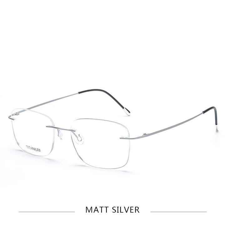 Brightzone Unisex Rimless Oval Square Titanium Eyeglasses 71610 Rimless Brightzone Matte Silver