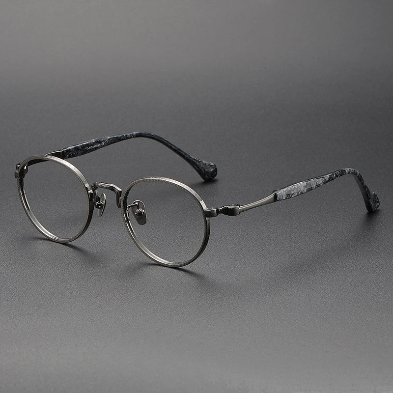 Blaack Mask Women's Full Rim Round Titanium Eyeglasses S808 Full Rim Black Mask Gun Gray