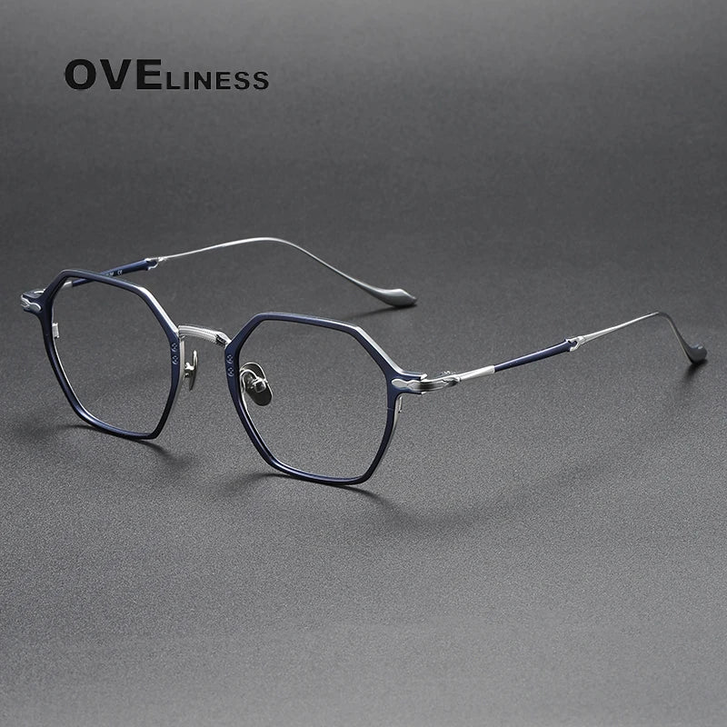 Oveliness Unisex Full Rim Polygon Titanium Eyeglasses Om3133 Full Rim Oveliness blue silver
