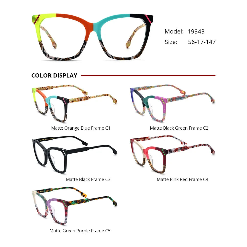 Nobler Unisex Full Rim Square Cat Eye Acetate Eyeglasses 9343 Full Rim Nobler