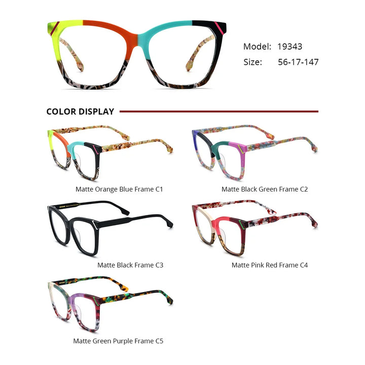 Nobler Unisex Full Rim Square Cat Eye Acetate Eyeglasses 9343 Full Rim Nobler