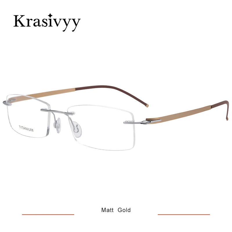 Krasivyy Unisex Rimless Square Screwless Titanium Eyeglasses 5001 Rimless Krasivyy Matt  Gold
