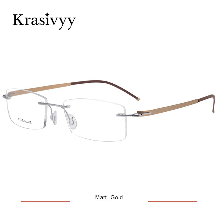 Krasivyy Unisex Rimless Square Screwless Titanium Eyeglasses 5001 Rimless Krasivyy Matt  Gold
