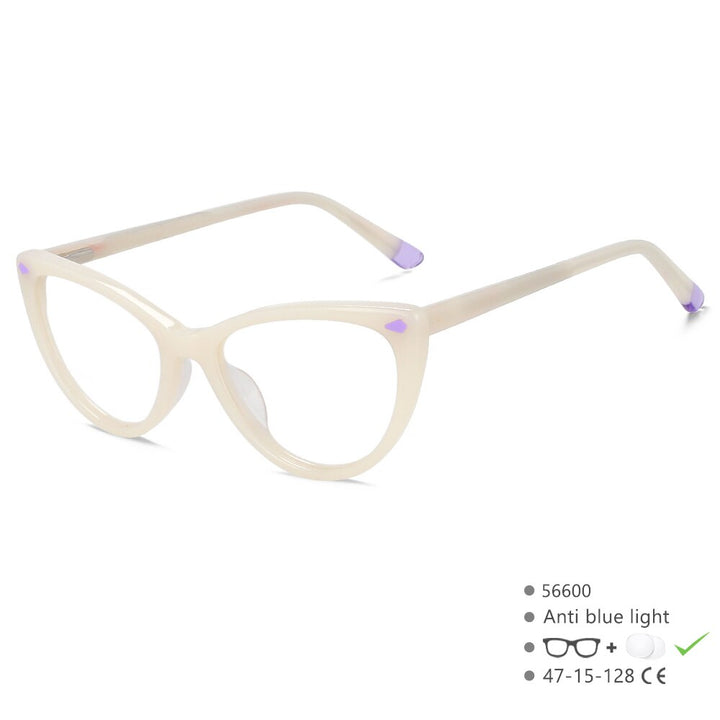 CCspace Children's Unisex Full Rim Cat Eye Acetate Eyeglasses 56600 Full Rim CCspace C4White