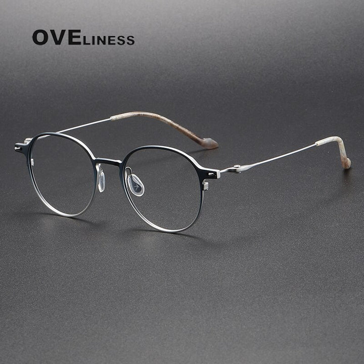 Oveliness Unisex Full Rim Round Titanium Eyeglasses 8202315 Full Rim Oveliness blue silver  