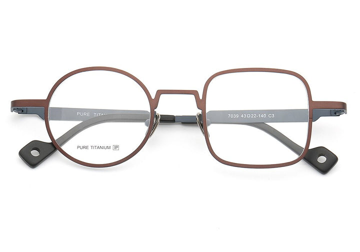Muzz Unisex Asymetrical Square Round Titanium Eyeglasses T7039n Full Rim Muzz C3