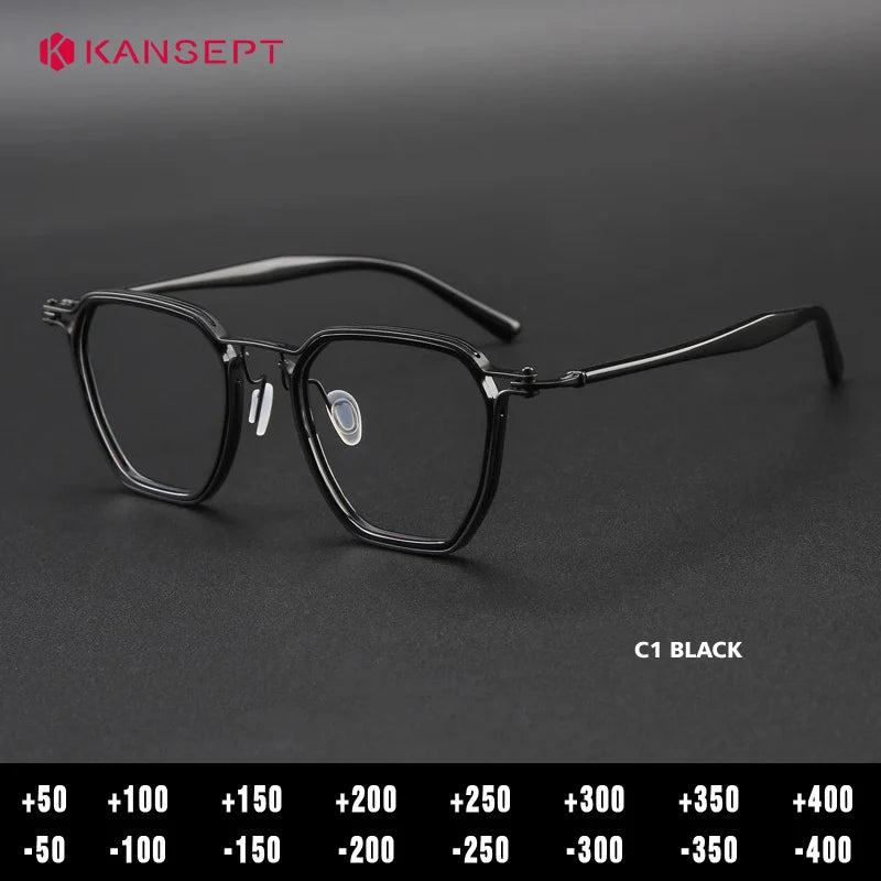 Kansept Unisex Full Rim Big Polygon Acetate Titanium Reading Glasses 475867