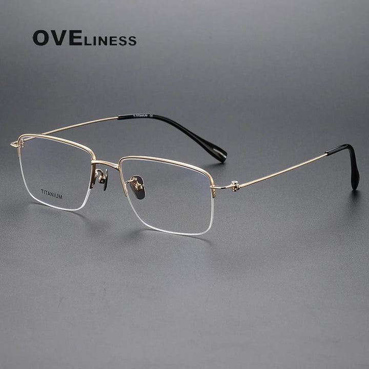 Oveliness Men's Semi Rim Square Titanium Eyeglasses 80917 Semi Rim Oveliness gold  