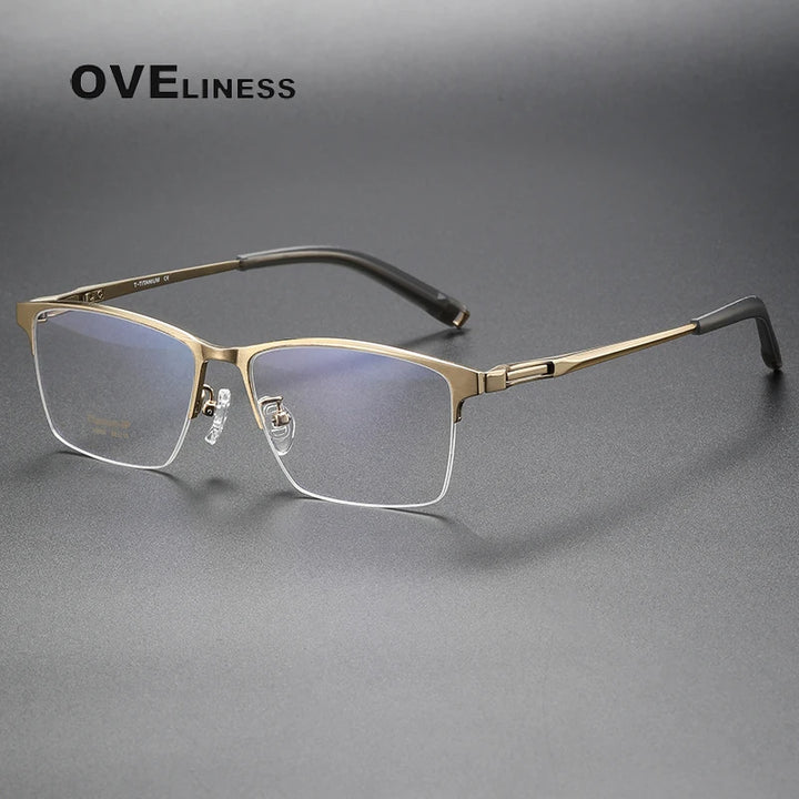 Oveliness Men's Semi Rim Square Titanium Eyeglasses 80880 Semi Rim Oveliness gold