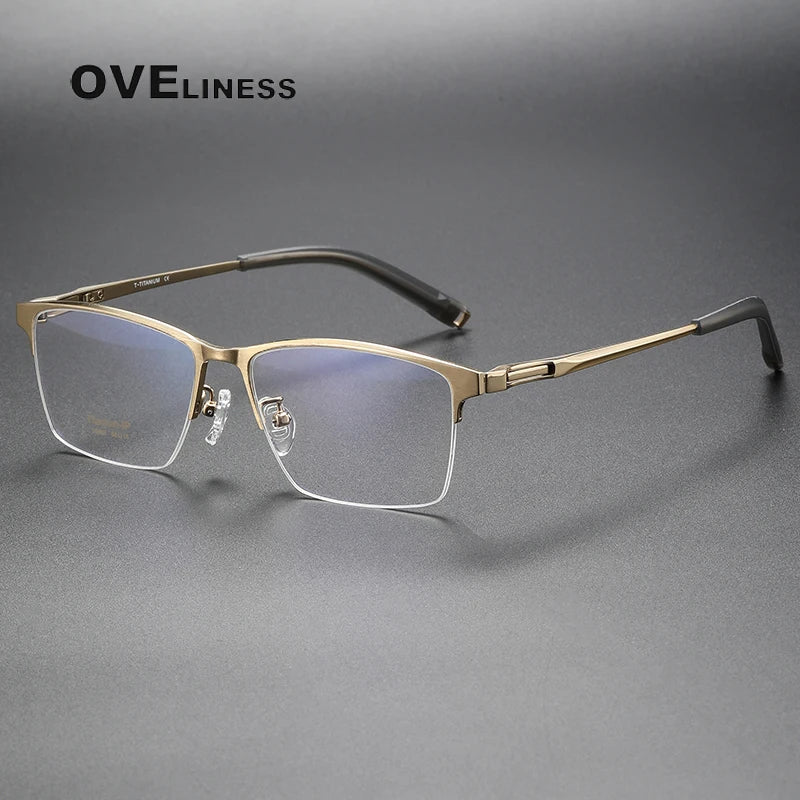 Oveliness Men's Semi Rim Square Titanium Eyeglasses 80880 Semi Rim Oveliness gold  
