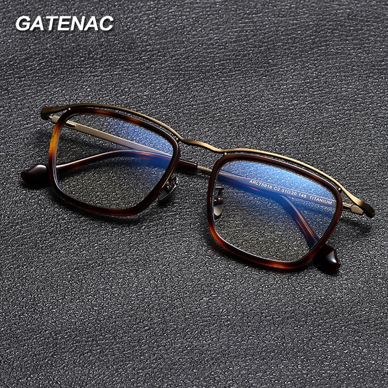 Gatenac Unisex Full Rim Square Acetate Titanium Eyeglasses Gxyj1459 Full Rim Gatenac