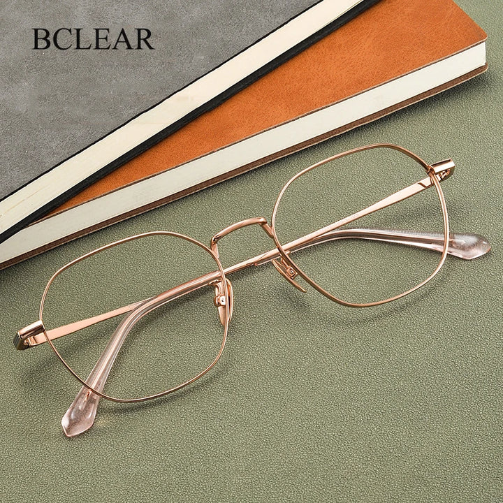 Bclear Unisex Full Rim Polygon Titanium Eyeglasses 86672 Full Rim Bclear   