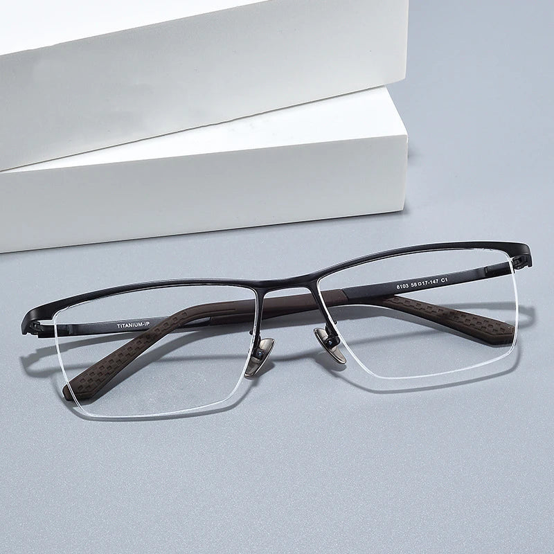 Hdcrafter Unisex Semi Rim Square Brow Line Titanium Eyeglasses 78103