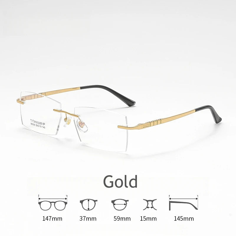 KatKani Men's Rimless Square Ttitanium Eyeglasses 98005 Rimless KatKani Eyeglasses Gold  