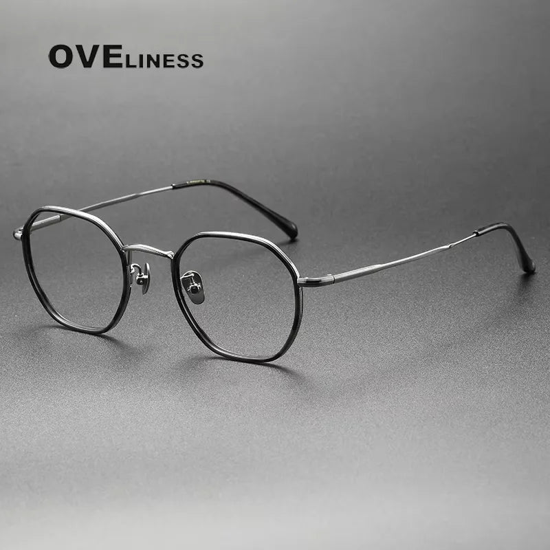 Oveliness Women's Full Rim Polygon Oval Acetate Titanium Eyeglasses 28502