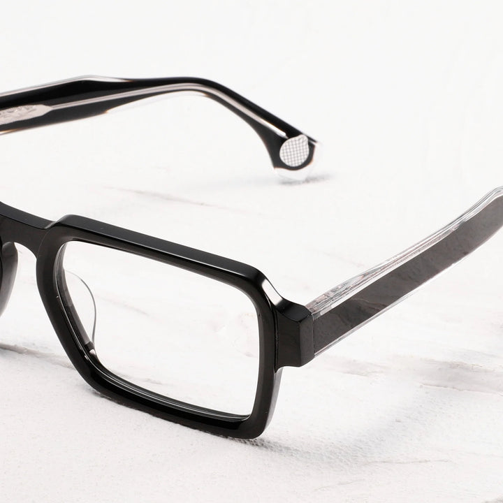 Black Mask Unisex Full Rim Square Thick Acetate Eyeglasses 21378 Full Rim Black Mask