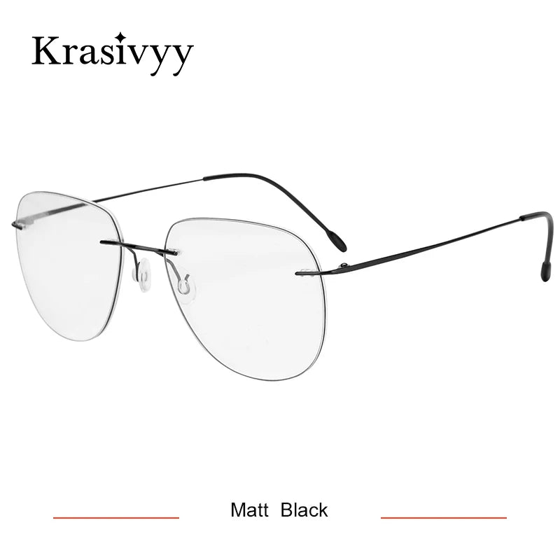 Krasivyy Unisex Rimless Oval Titanium Eyeglasses Kr05 Rimless Krasivyy Matt Black