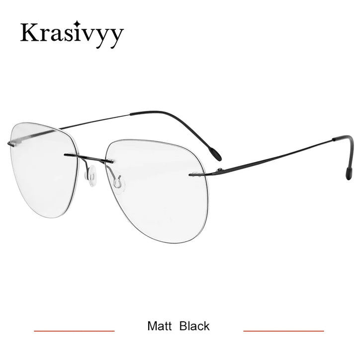 Krasivyy Unisex Rimless Oval Titanium Eyeglasses Kr05 Rimless Krasivyy Matt Black